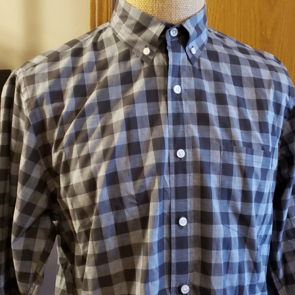 J crew heathered cotton grey black plaid shirt